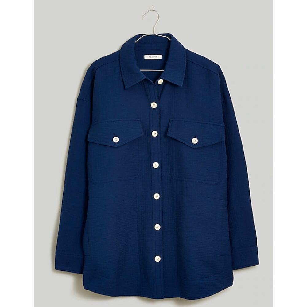 Madewell Navy Stretch Twill Oversize Shirt Jacket NWT Size XXS - Picture 4 of 5